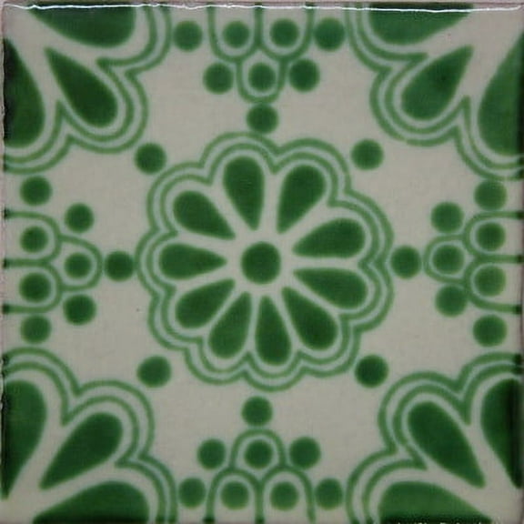 4.2x4.2 Green Bouquet Talavera Mexican Tile, Set of 9 pcs