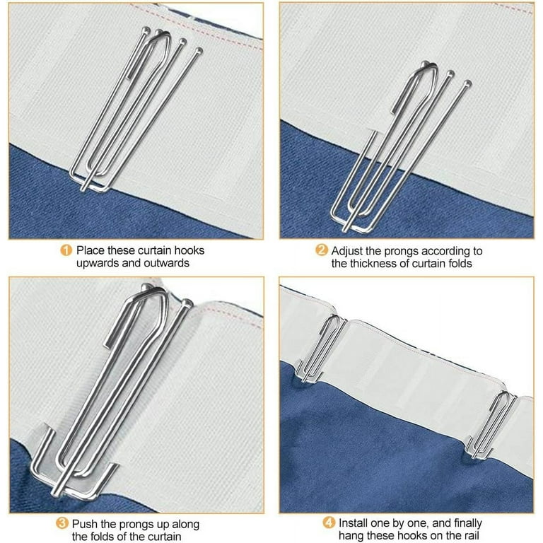 Curtain Hooks, 60 Pcs Stainless Steel Curtain Pleater Tape Hooks, 4 Prongs Pinch Pleat Hook ClipTraverse Pleater 4 End Hooks