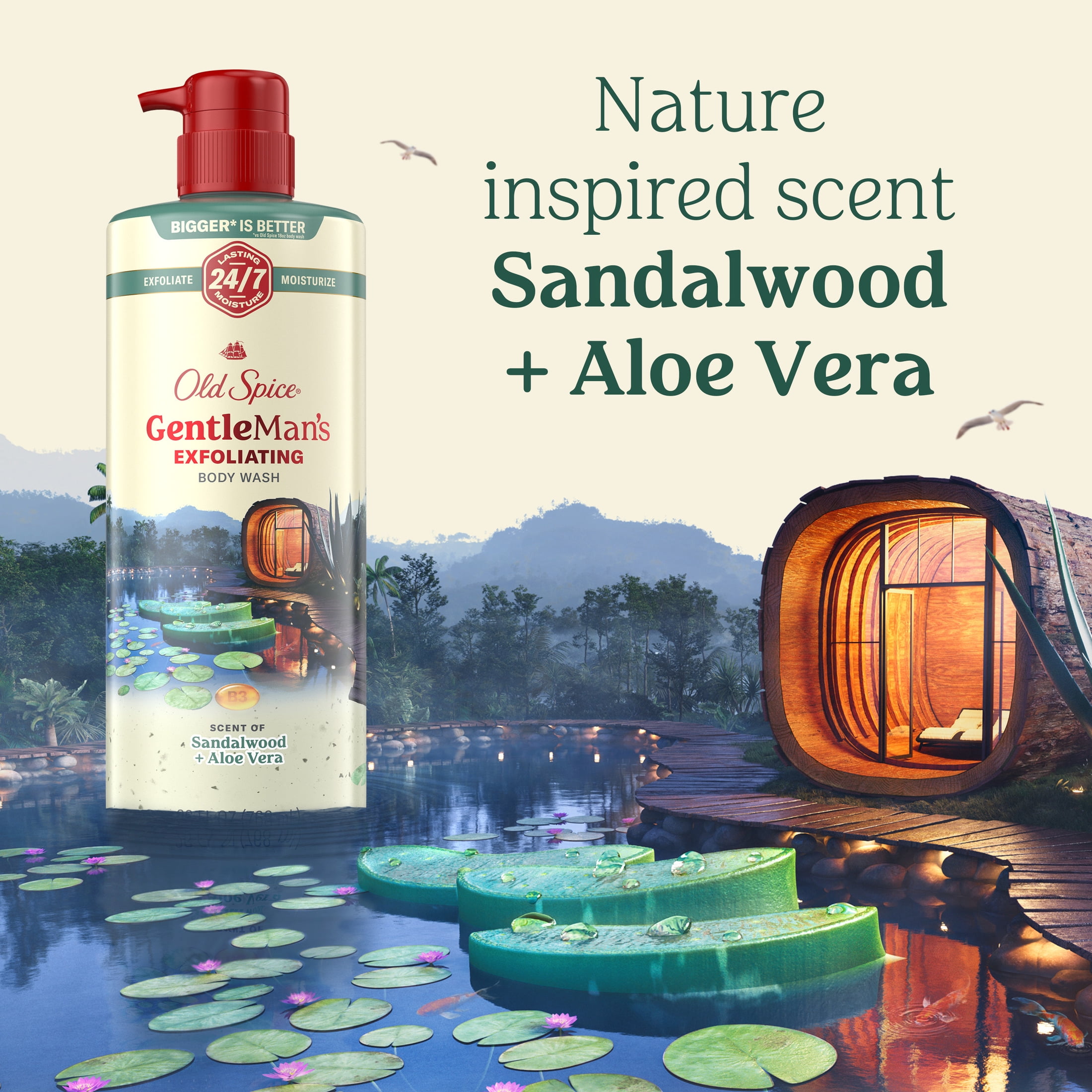 (3 pack) Old Spice Men's Body Wash for Men, Sandalwood and Aloe Vera, 24/7 Shower Fresh, 18 oz, Exfoliation + Moisturization, 26oz