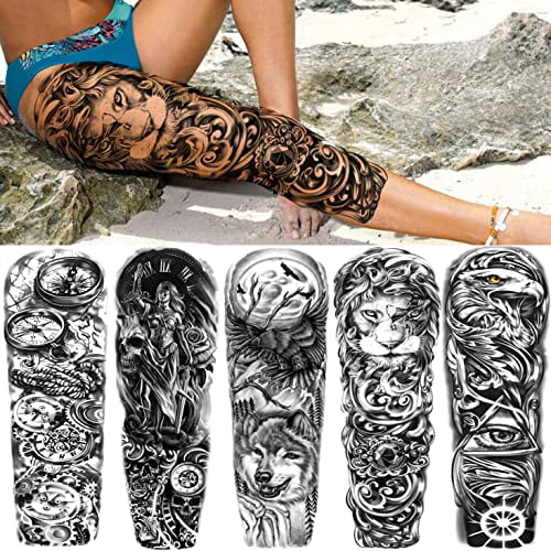 FANRUI 24 Sheets Cool Super Large Full Arm Temporary Tattoo Sleeve For Men  with 8 Sheets Full Sleeve Temporary Tattoos For Women Thigh, 16 Sheets  Large Flower Eagle Compass Adults Tribal Tiger