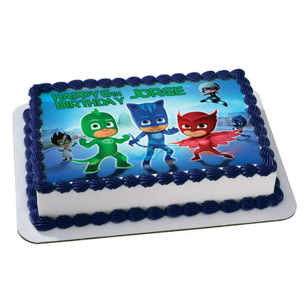 PJ Masks Disney Junior Quarter Sheet Edible Photo Birthday Cake Topper. ~ Personalized! 1/4 (Best Birthday Cake Photography)