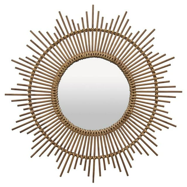 Plutus Brands PBTH93106 Natural Fiber Rattan Wall Mirror, Brown