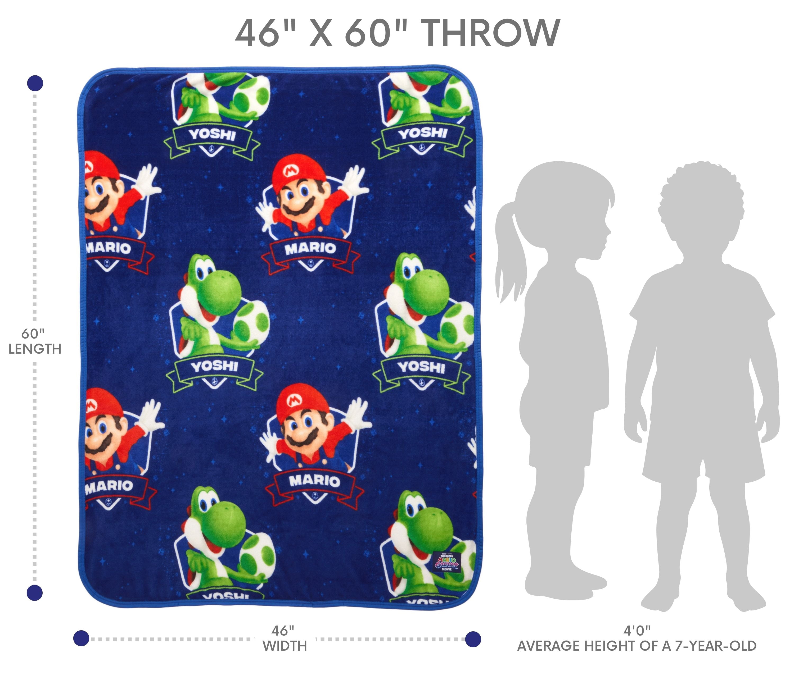 Super Mario Galaxy Movie Kids Blue Print Fleece Throw Blanket, 46 x 60