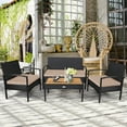 thumbnail image 1 of Costway 4PCS Patio Rattan Furniture Set Sofa Chair Coffee Table W/Cushion Brown, 1 of 10