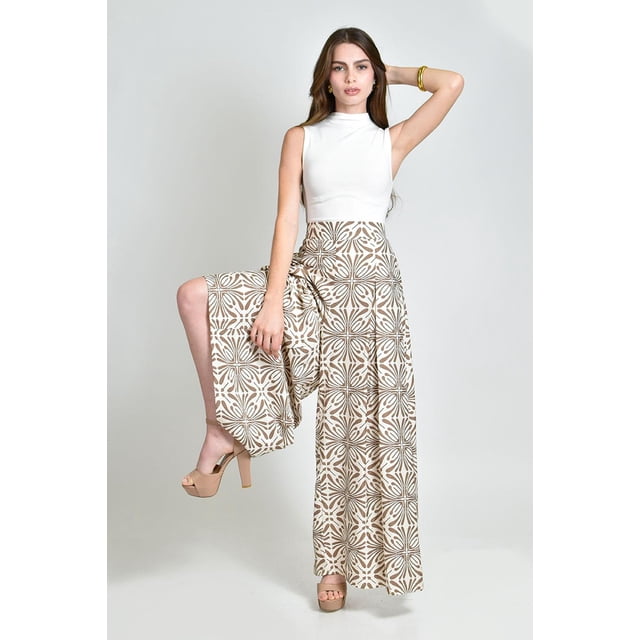 Pantalon tipo palazzo Roman Fashion /Juvenil, 2632 (Beige geometrico) beige CH