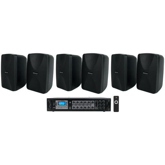 Rockville 70v Commercial/Restaurant Amplifier w/Bluetooth (6) Black 4" Speakers