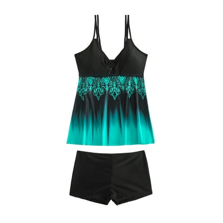 Women s Floral Tankini Swimsuit Set Pink and Black Two-Piece Swimwear with Shorts Summer Beachwear