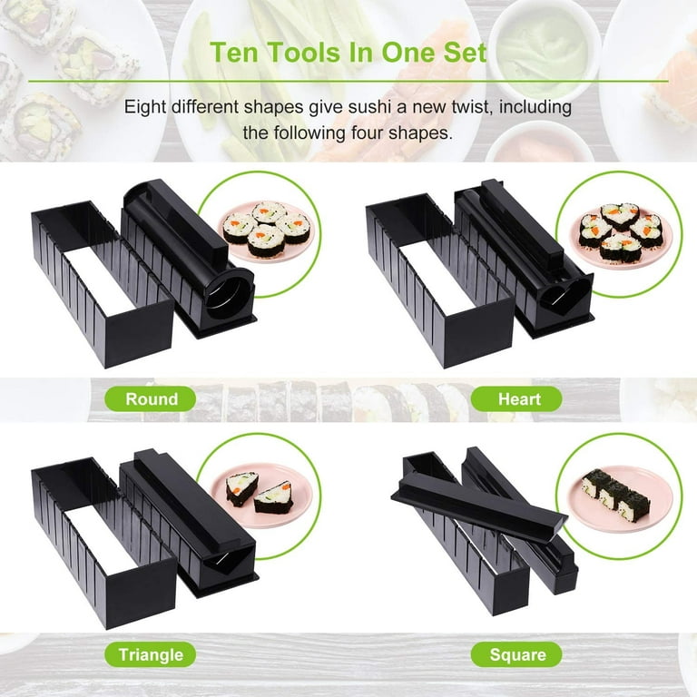 10 Pieces DIY Home Sushi Making tool Kit with Complete Sushi Set, Plastic Sushi  Maker Tool Complete with 8 Sushi Rice Roll Mold Shapes Fork Spatula 