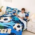thumbnail image 3 of Castle Fairy Vibrant Soccer Bed Sheets 4-Piece, Sport Theme Full Size Sheets, Blue Orange,1 Fitted Sheet, 1 Flat Sheet and 2 Pillowcases, 3 of 6