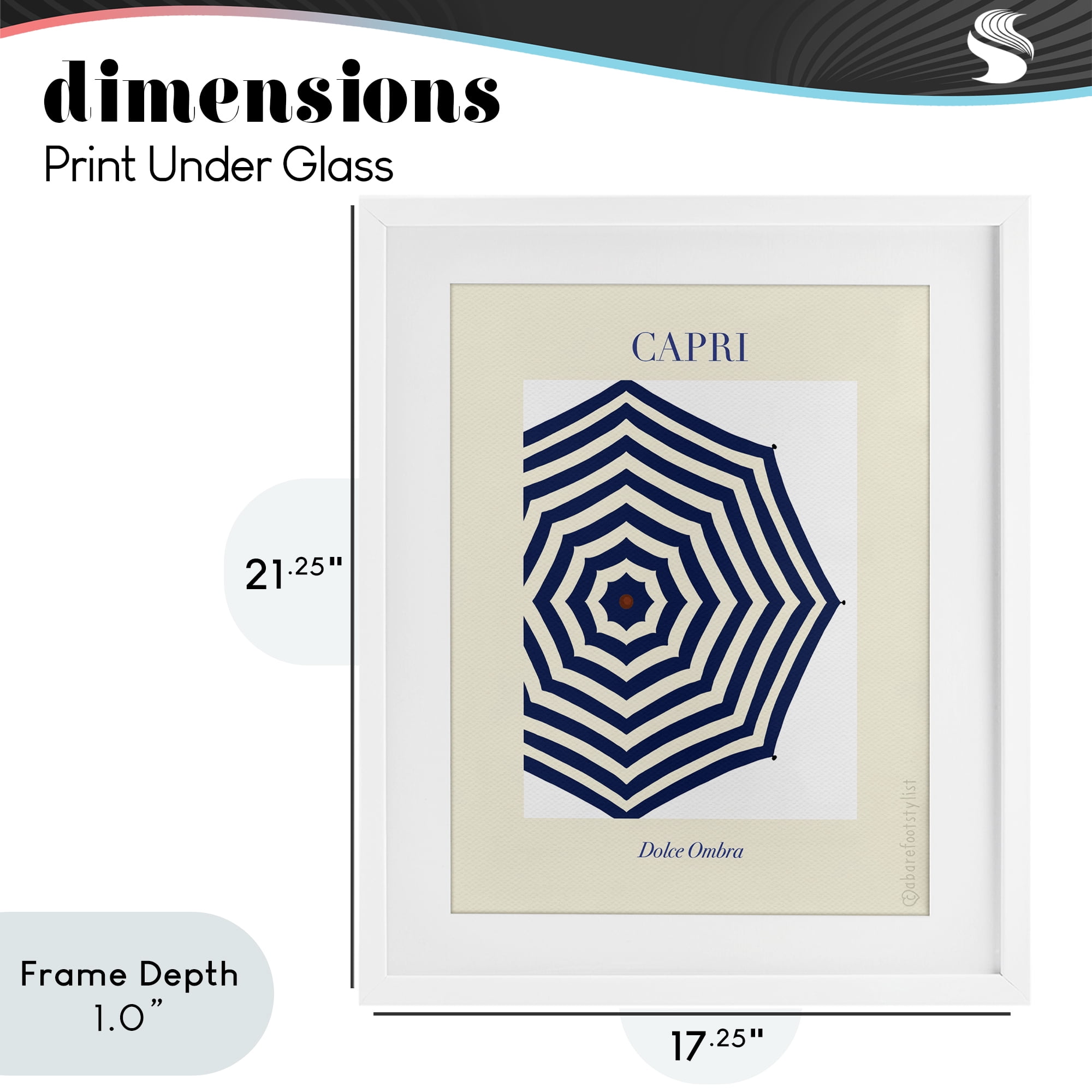 Stupell Industries Capri Striped Umbrella White Framed Print Under Glass, design by A Barefoot Stylist
