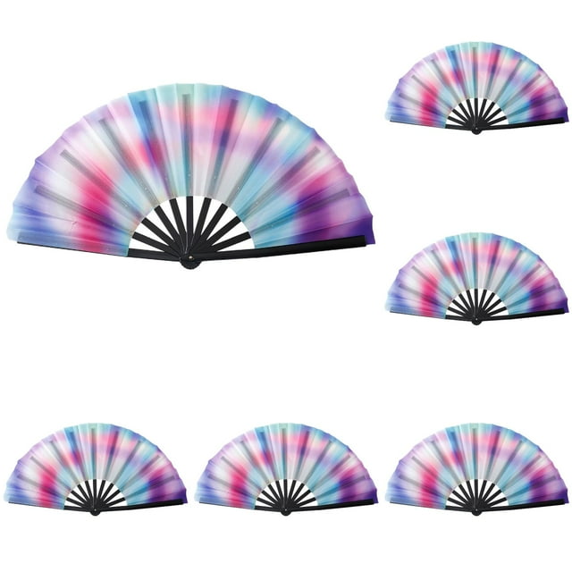 2025 New Boots On The Ground Fan, Large Holographic Folding Trail Ride Fan Iridescent Clack Hand Fan Rave Fans Foldable Craft Holding Laser Colors Hand Fan for Line Dancing