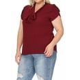 thumbnail image 2 of Women's Plus Size Casual Solid Petal Sleeve Bow Tie Neck Short Sleeve Blouse Shirt Top, 2 of 6