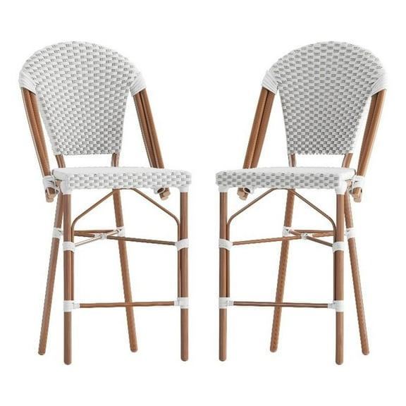 Bowery Hill 25.75" Paris Rattan Stools in White/Gray (Set of 2)