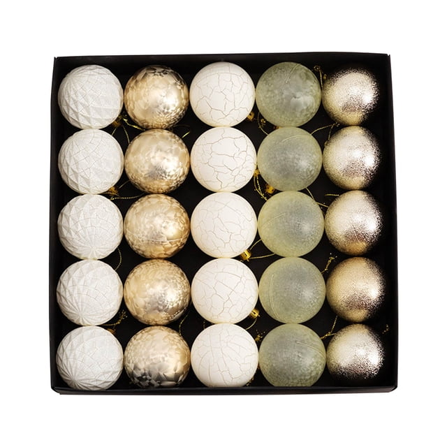 25 colgantes de decoración navideña de 6 cm, con efecto de viento, arañazos y grietas, pintados para árbol de Navidad.
