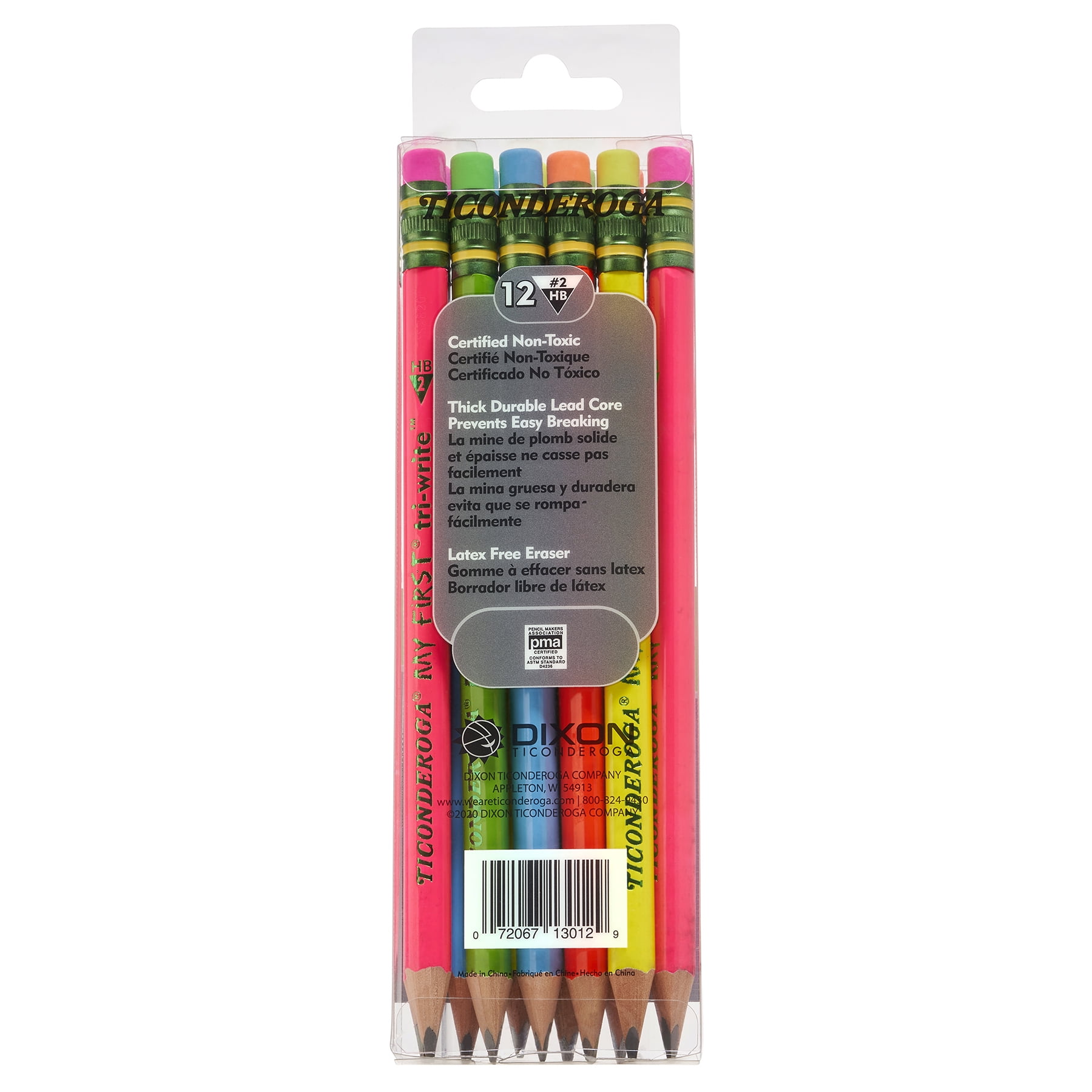 Ticonderoga My First Tri-Write Wood-Cased Pencils, Neon Assorted, 12 Per Pack, 2 Packs