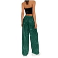 thumbnail image 5 of WULMLEO Sparkly Pants for Women Fashion Wide Leg Stretchy Sparkling Sequin Long Trouser Comfortable Pants Party Green M, 5 of 6