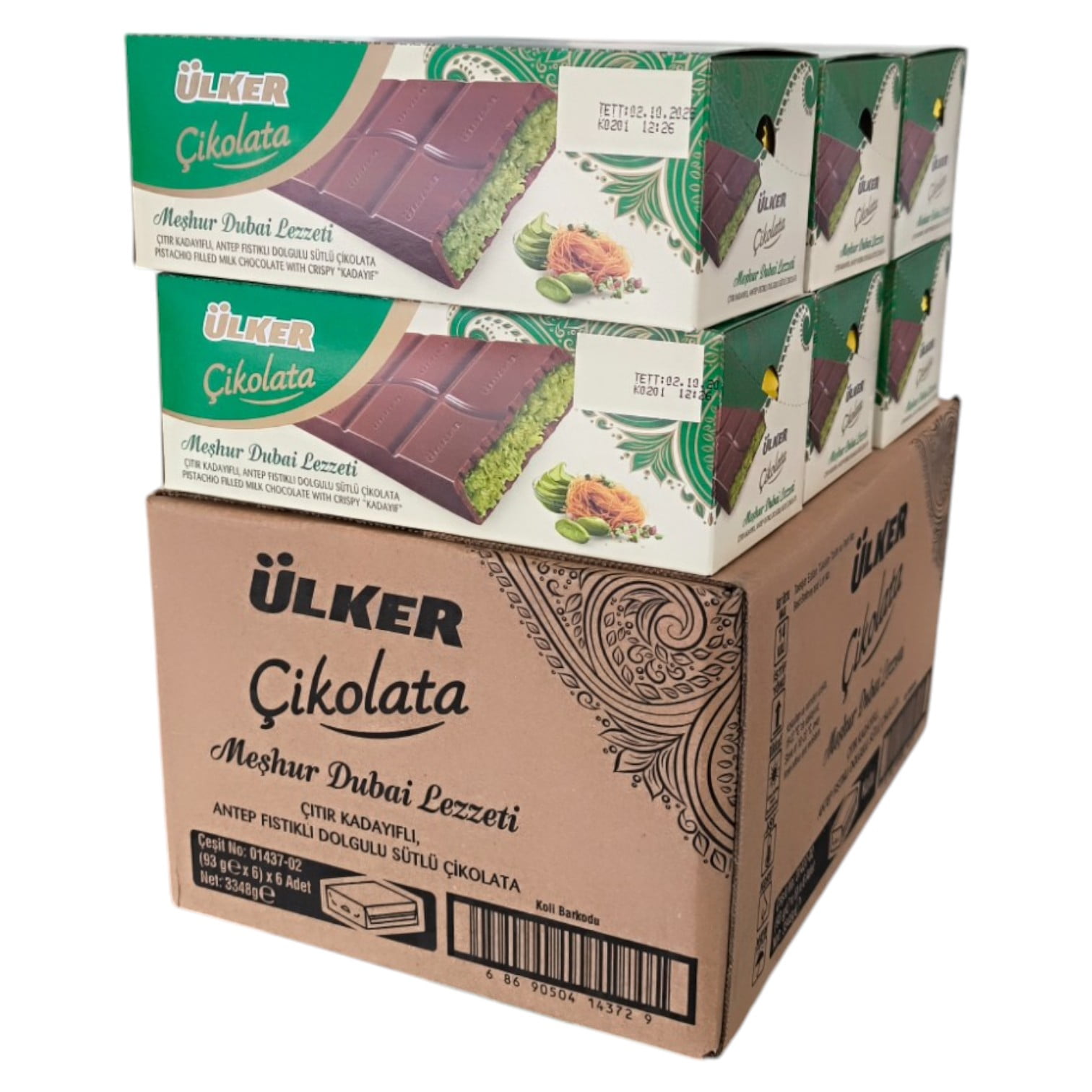 Ulker Dubai Chocolate Bar with Pistachip and Kadayif 3.28 oz x 36 pcs