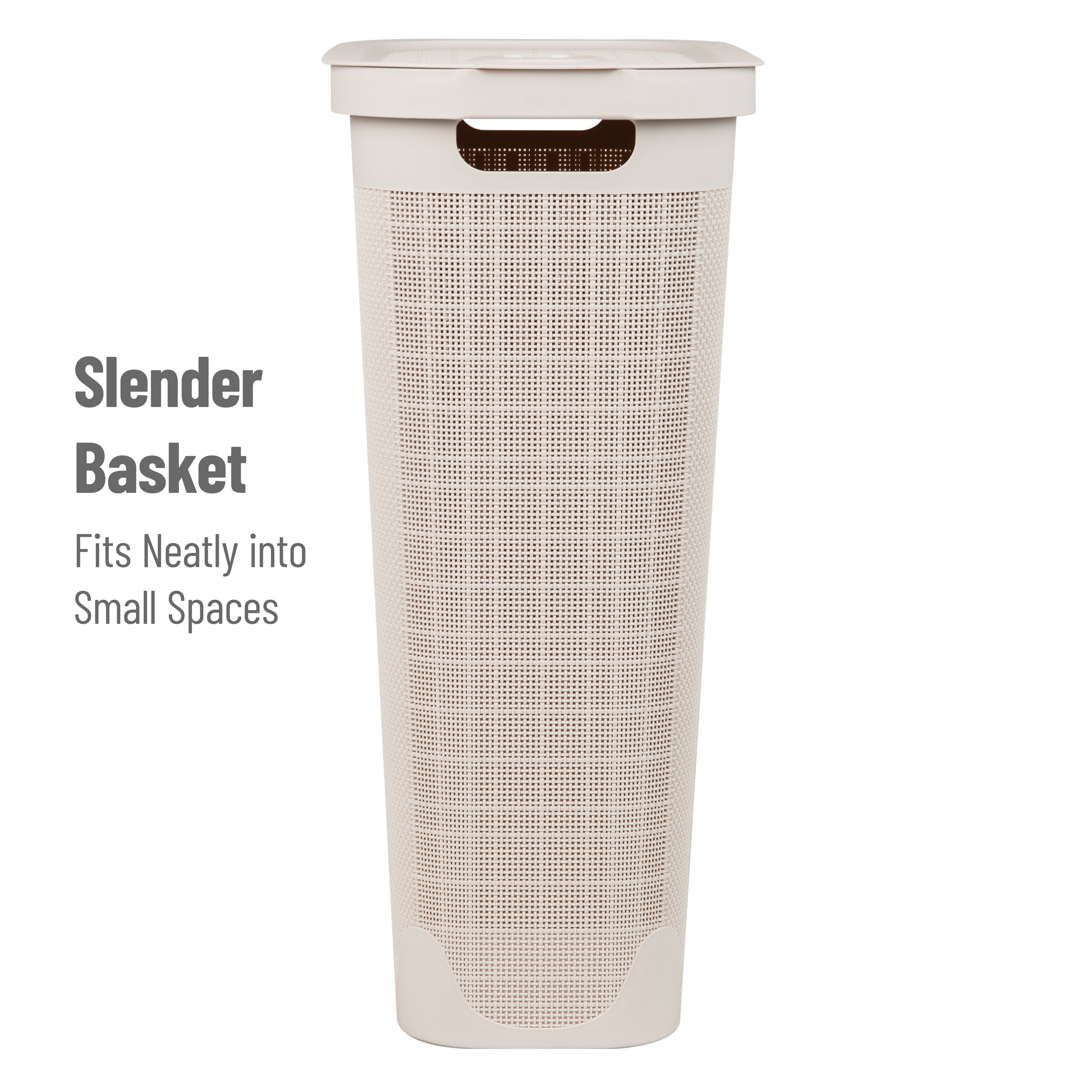 Mind Reader 40L Slim Laundry Hamper, Clothes Basket, Plastic, Adult 18.5”L x 10.75”W x 23.5”H, Ivory