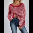 thumbnail image 4 of Suéter de Punto Holgado Informal de Larga con Rayas y Hombros Descubiertos para Mujer (Otoño 2025) Rojo XL, 4 of 7