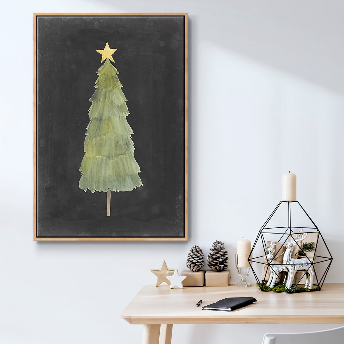 Christmas Glow Collection F - Framed Gallery Wrapped Holiday Canvas - 27 x 41 - Natural Wood Frame