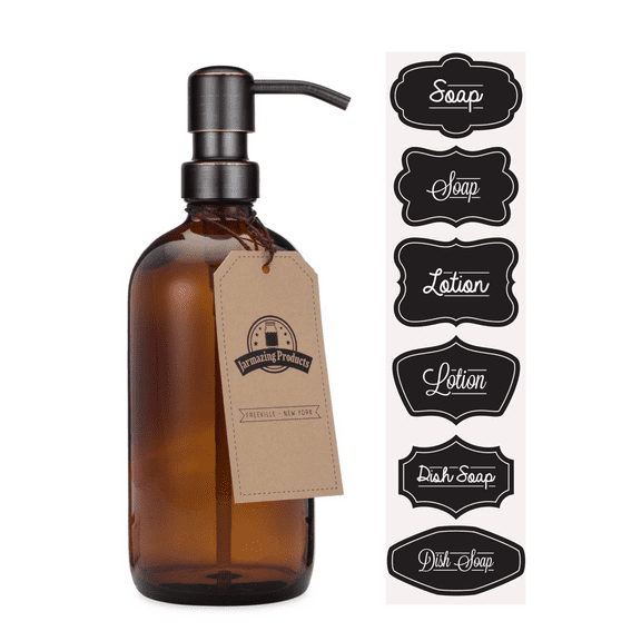 Amber Glass Jar Soap and Lotion Dispenser with Oil Rubbed Bronze Pump - 16 oz - by Jarmazing Products