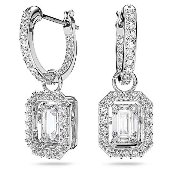 Swarovski Millenia Drop Earrings, Octagon Shaped, Violet and Clear Crystals in a Rhodium Plated Setting, from the Millenia Collection