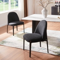 Morden Fort Boucle Dining Chairs Set of 2, Thick Upholstered Chairs with Metal Legs & Curved Backrest, Post Modern Minimalist Chair for Dining Room, Kitchen, Living Room, Bedroom, Apartments, Black