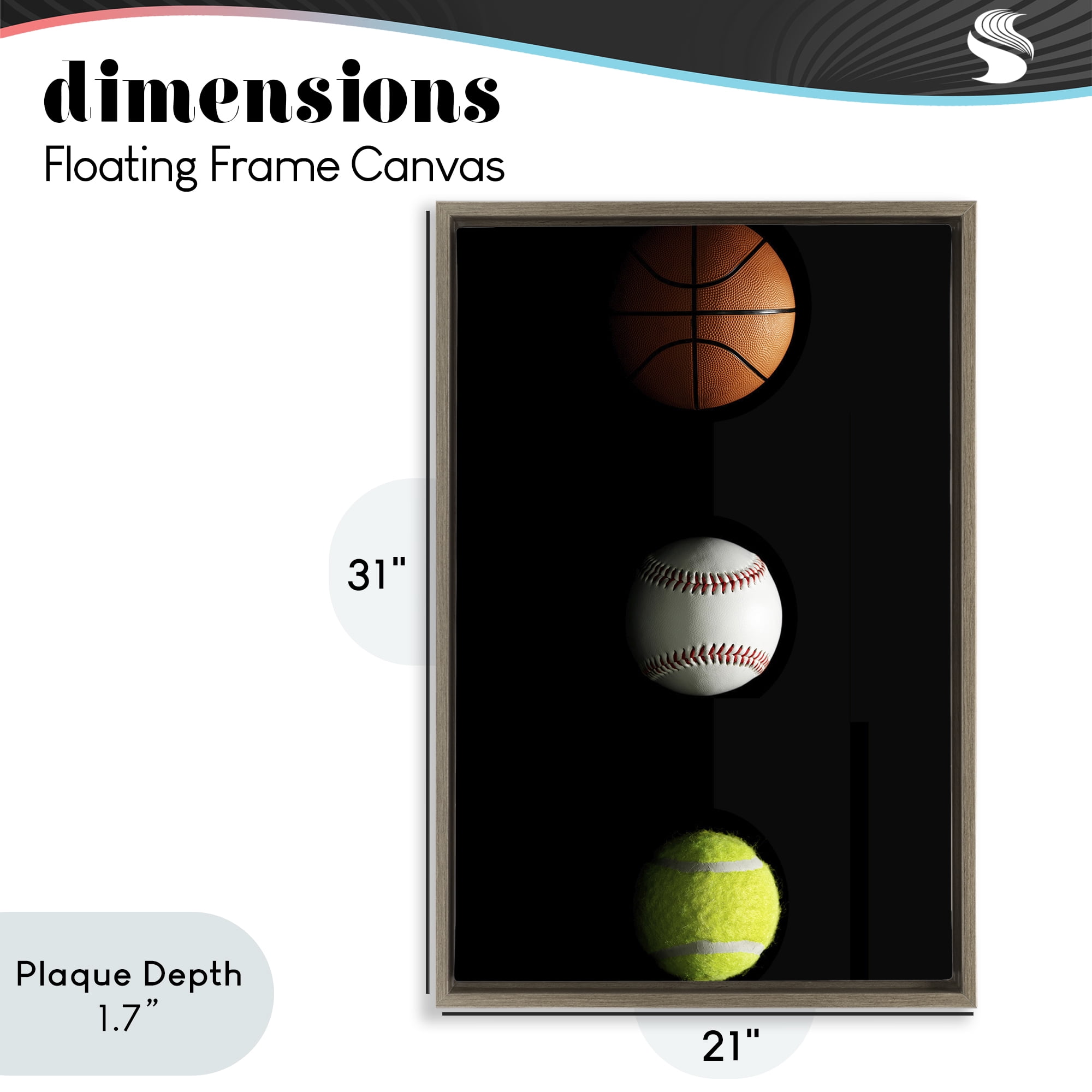 Stupell Industries Sports Balls Spotlight Brown Framed Floater Canvas Wall Art, design by Jesse Keith