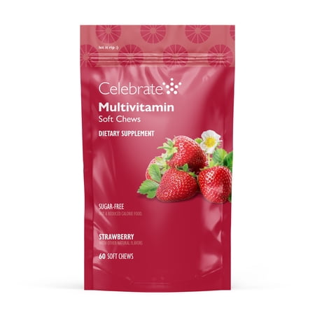 CELEBRATE VITAMINS Gluten Free Magnesium Copper Absorption Bariatric Multivitamin Soft Chews, Strawberry, 60 Count
