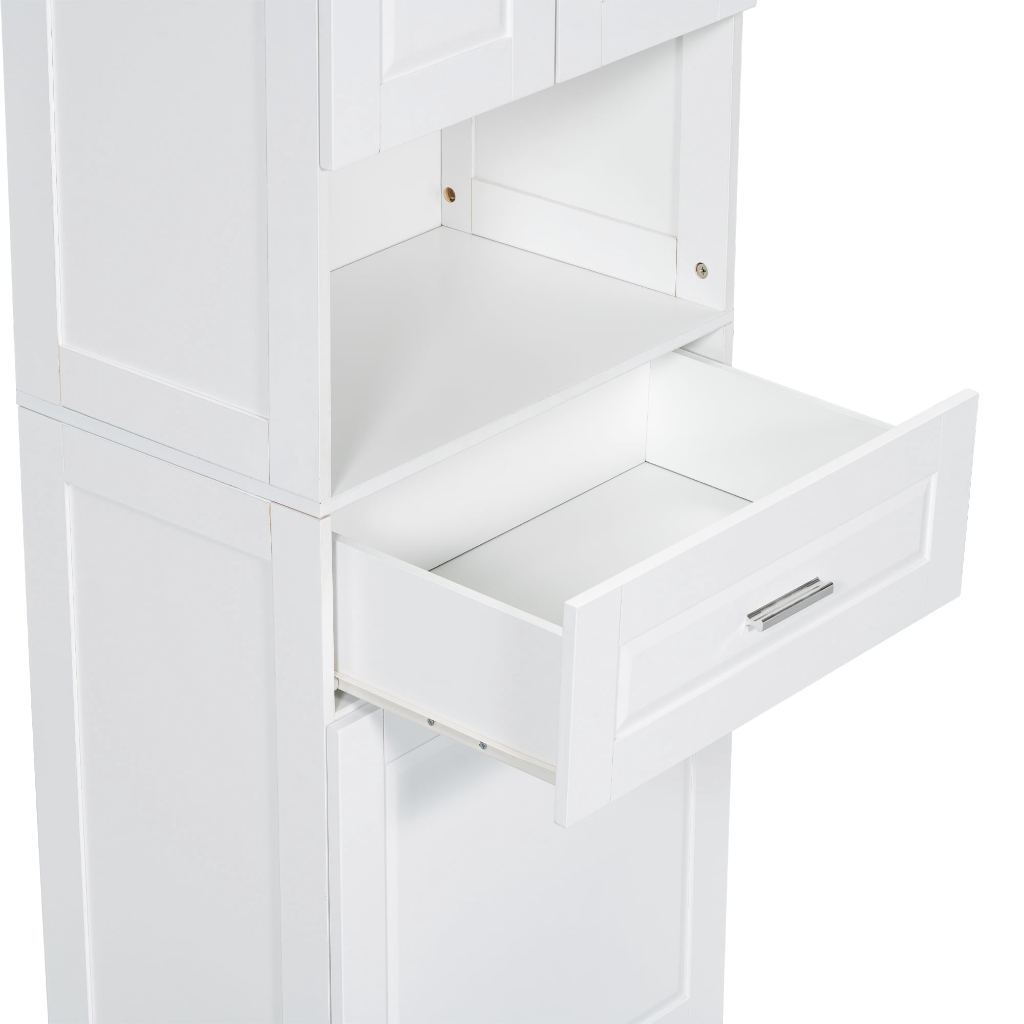 Leumius 70" Tall Bathroom Storage Cabinet with Drawer & Laundry Basket，Modern Freestanding Tilt-Out Laundry Hamper and Upper Storage Cabinet,White