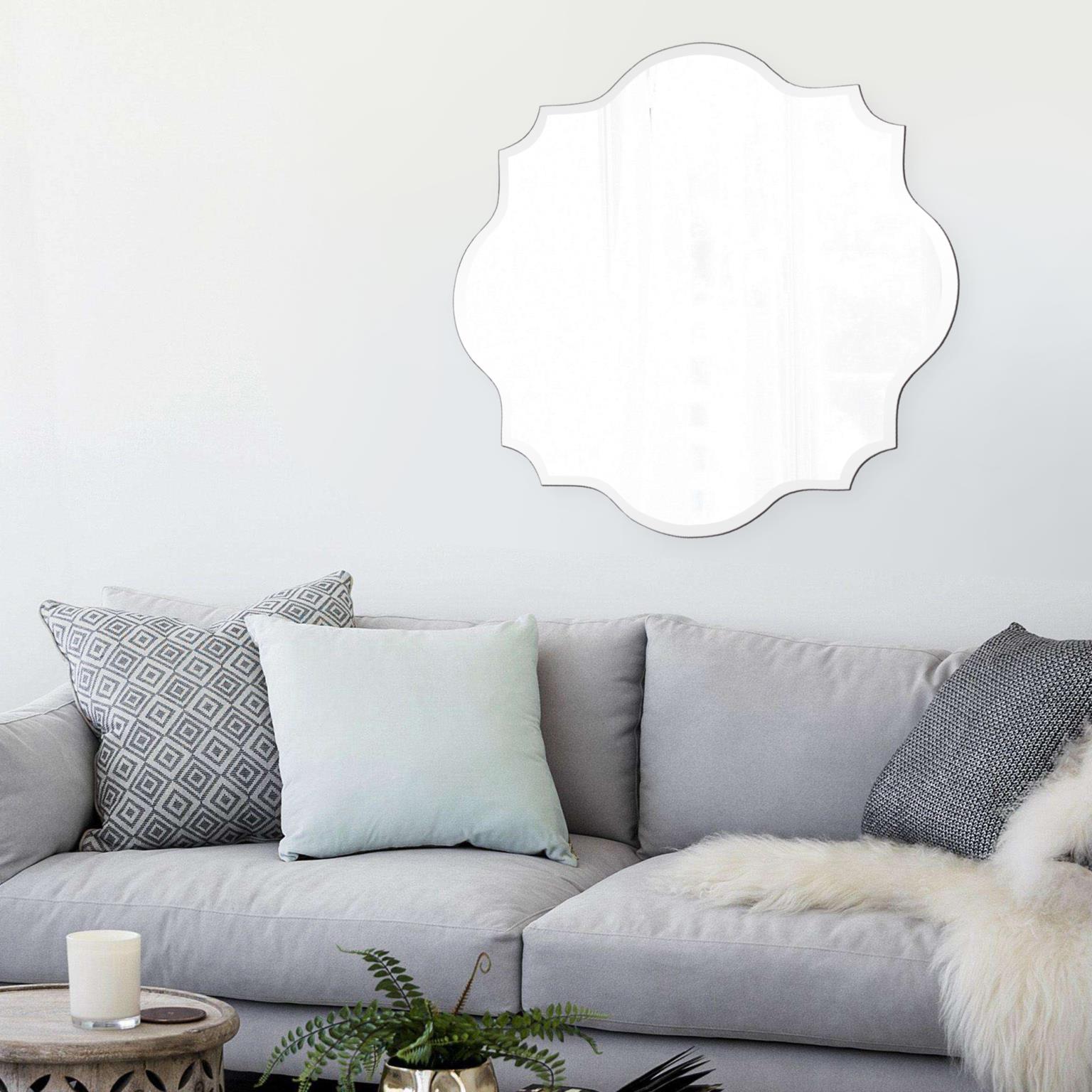 Tyler Dillon Frameless Beveled Mirror with Scalloped and Curved Edges - 36"D