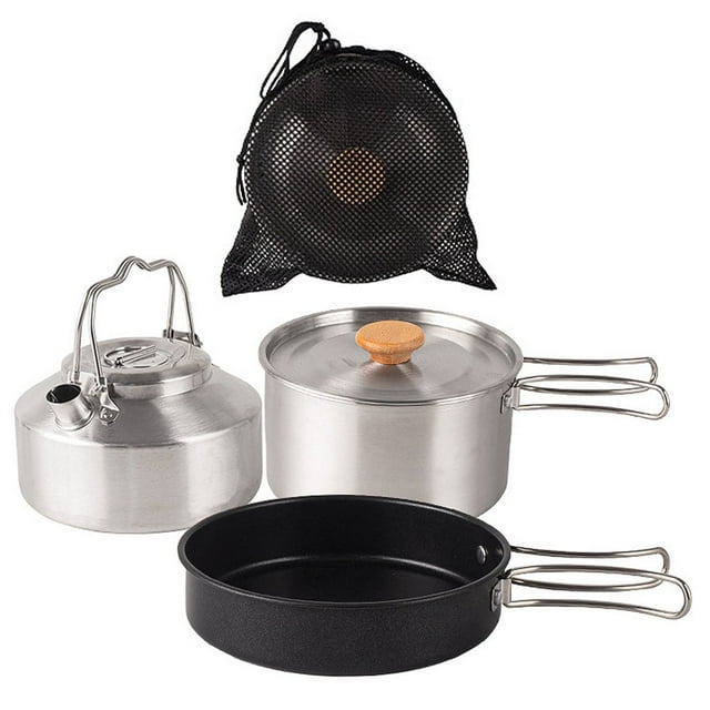 HLONK Camping Cookware Set Stainless Steel Campfires Cooking Pot Pan and Kettle Combos Kits with Storage Bag Outdoor Cook Set