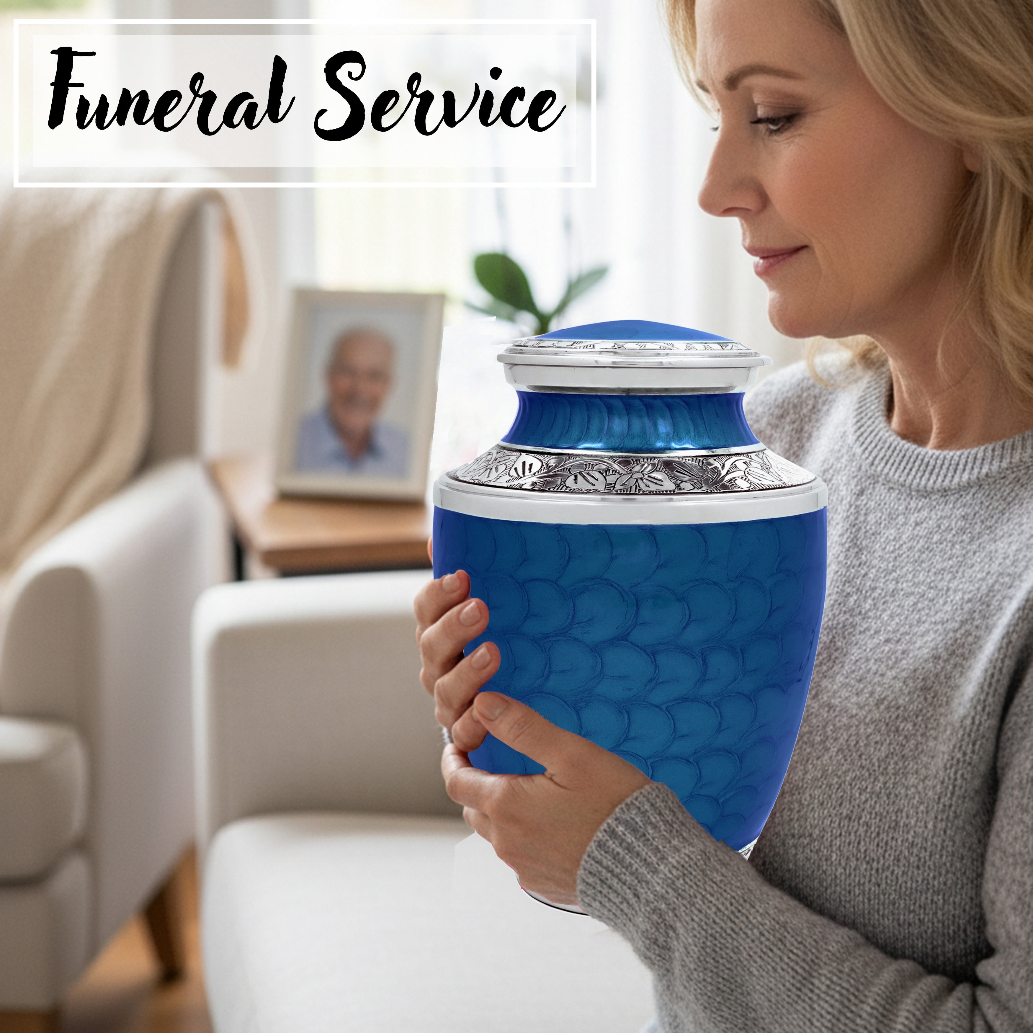 Aluminum Handcrafted Urn - Elegant Keepsake Holder for Adult Human Ashes (Blue)