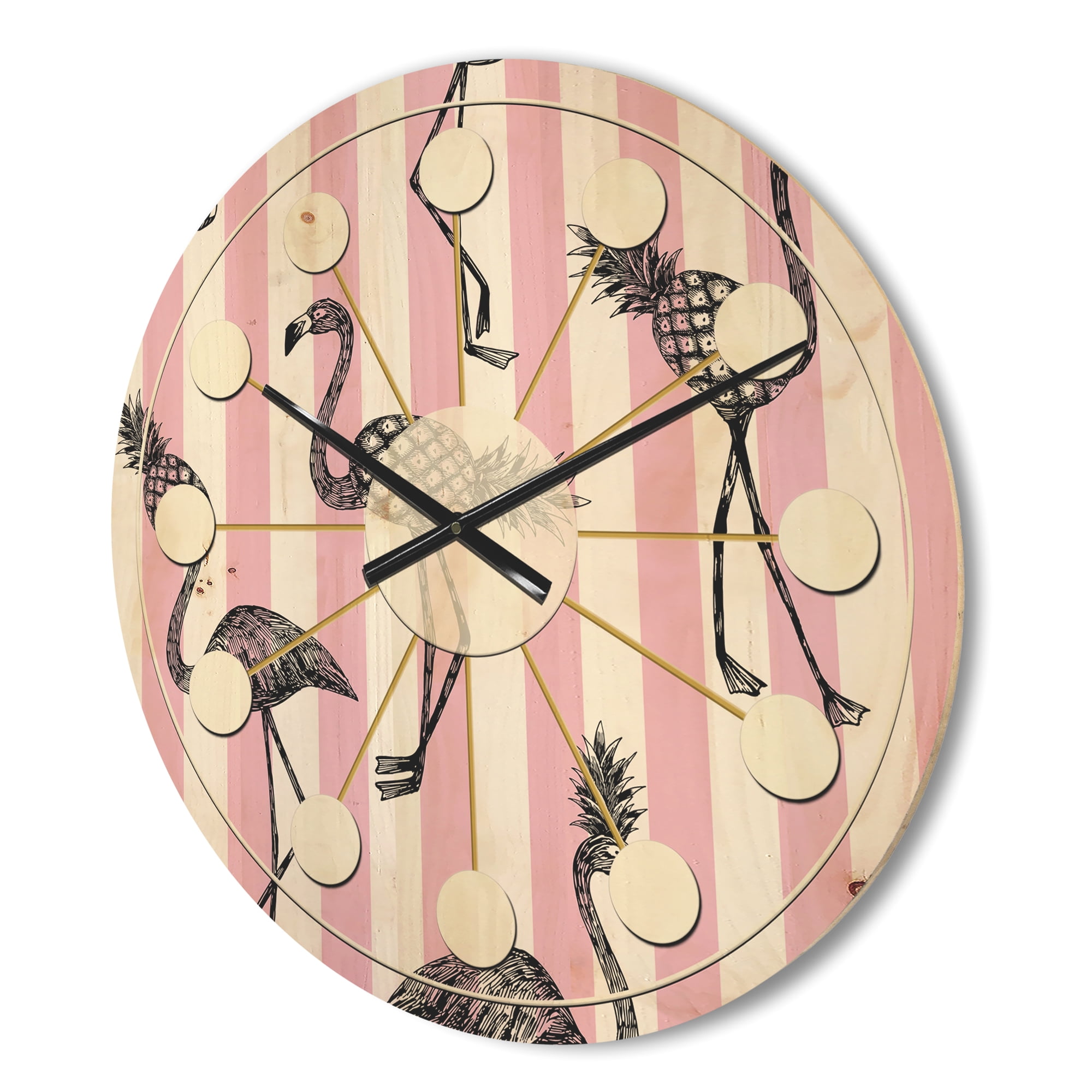 Designart 'Flamingo on Pink Retro' Mid-Century Modern Wood Wall Clock
