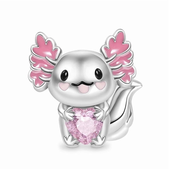 925 Sterling Silver Mexican Axolotl Embraces Heart Gemstone Charm for Bracelet Charms Bangle Pendant Jewelry