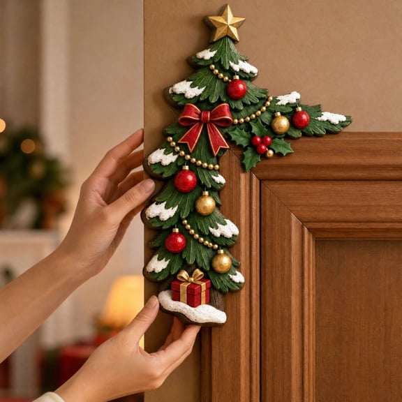 Christmas Tree Door Corner Hanging Decoration Resin Figurine for Door Frame Wall Holiday Display