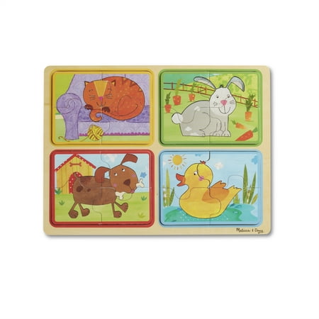 Melissa & Doug Natural Play Wooden Puzzle: Playful Pals (Four 4-Piece Animal Puzzles, Great Gift for Girls and Boys – Best for 2, 3, and 4 Year (Best Gifts For A 5 Year Old Boy 2019)