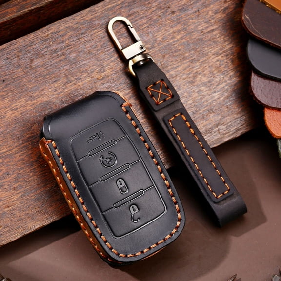 Key Fob Cover Compatible with Fit for Dodge Ram 1500 Leather Keychain Case Holder Protector