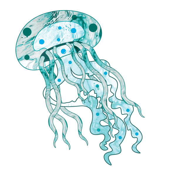 Vinyl Living Room Wall Marine Sea Water Creature Tentacles Adhesive Decor Design Home Art Multicolored Jellyfish Wall Decal - 18" x 20" Children's Bedroom Removable Decoration Sticker
