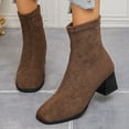 thumbnail image 2 of Womens Winter Fall Dress Boots 2025 Fashion Casual Suede Chunky Heeled Mid Calf Short Ankle Booties for Ladies Brown Size 7.5, 2 of 7
