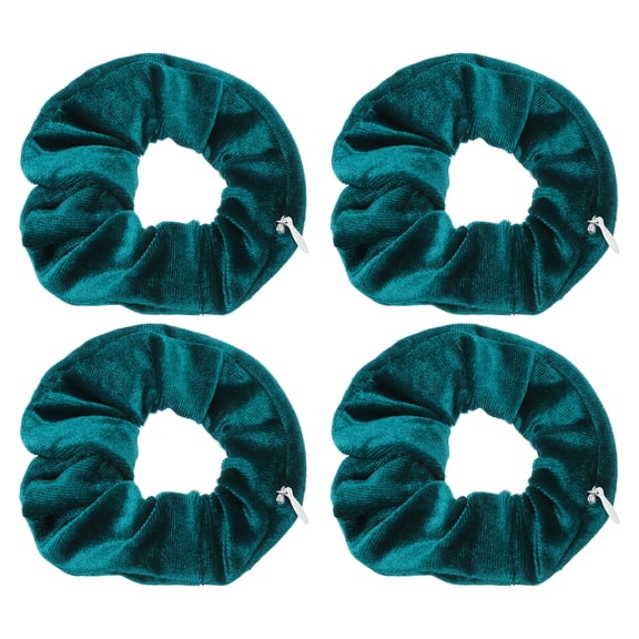 Uxcell 4pcs Velvet Scrunchie with Pocket Zipper (2 Inch) - Elastic Bands Hair Ties Girls Women Hidden Compartment Pockets, for Ponytail Holder Travel Coins Keys, Green