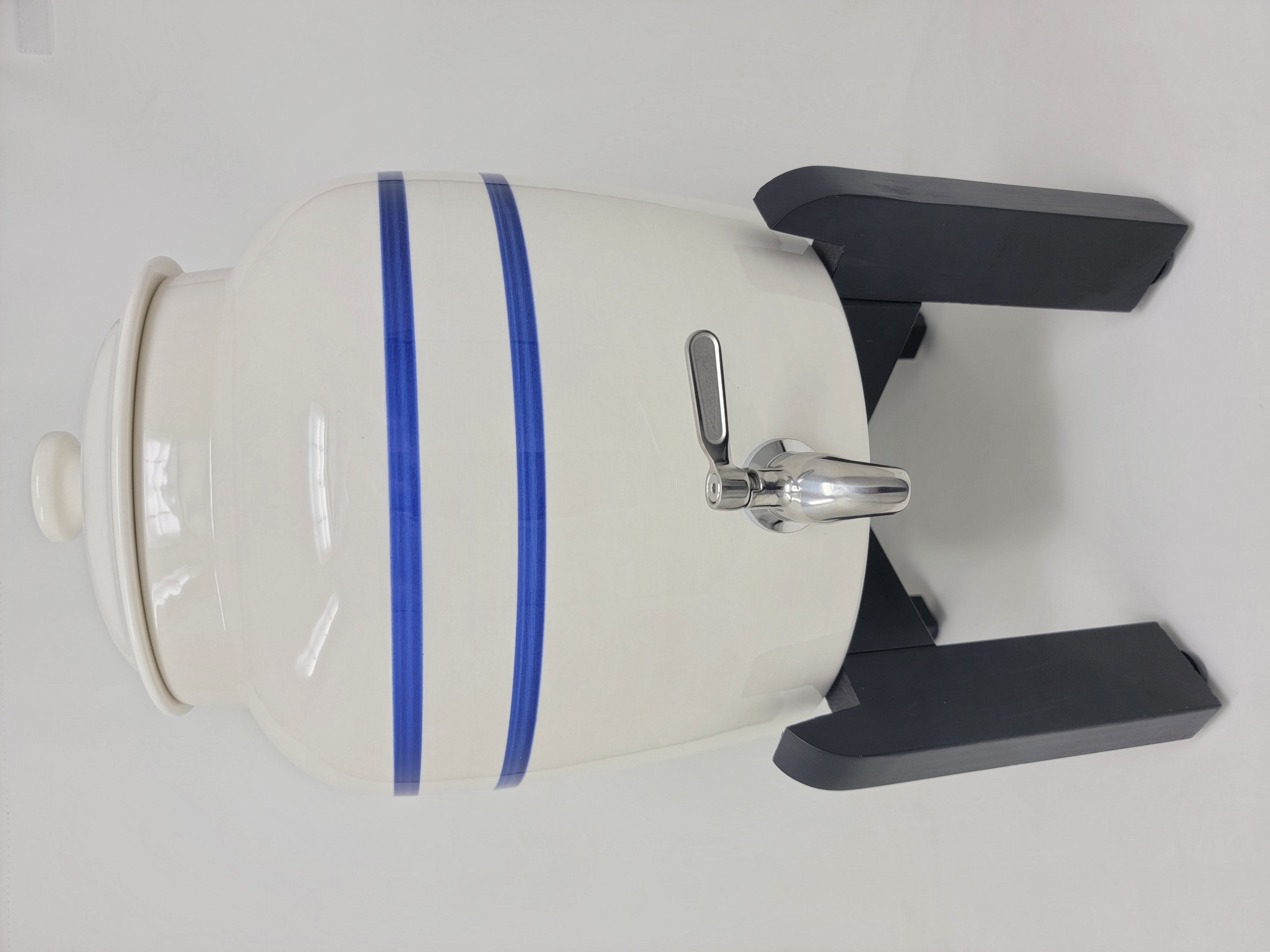Water Crock Blue Pin Stripes Ceramic Porcelain Dispenser Faucet Valve Spigot H2O 
