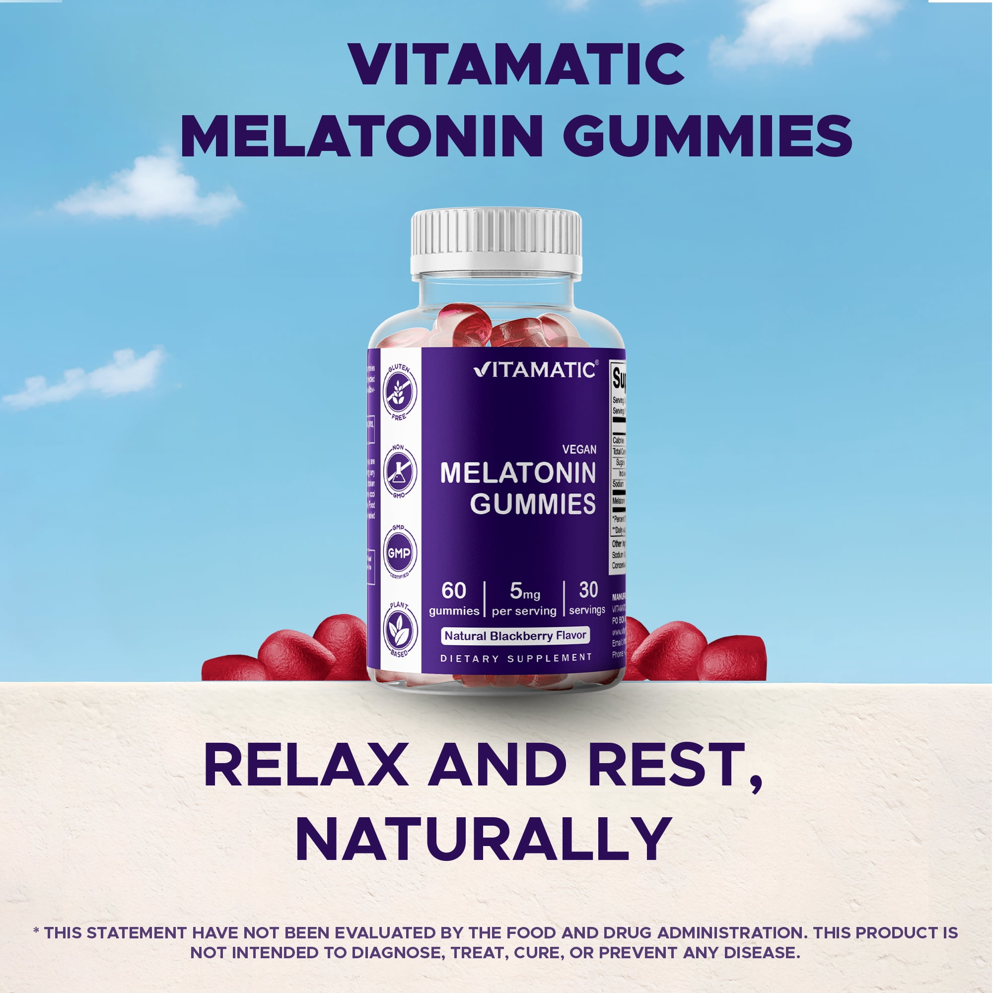 3 Pack Vitamatic Melatonin Gummies for Kids & Adults - (2.5mg 5mg & 10mg Doses) - 60 Vegan Gummies - Natural Sleep Aid Supplement (Total 180 Gummies)