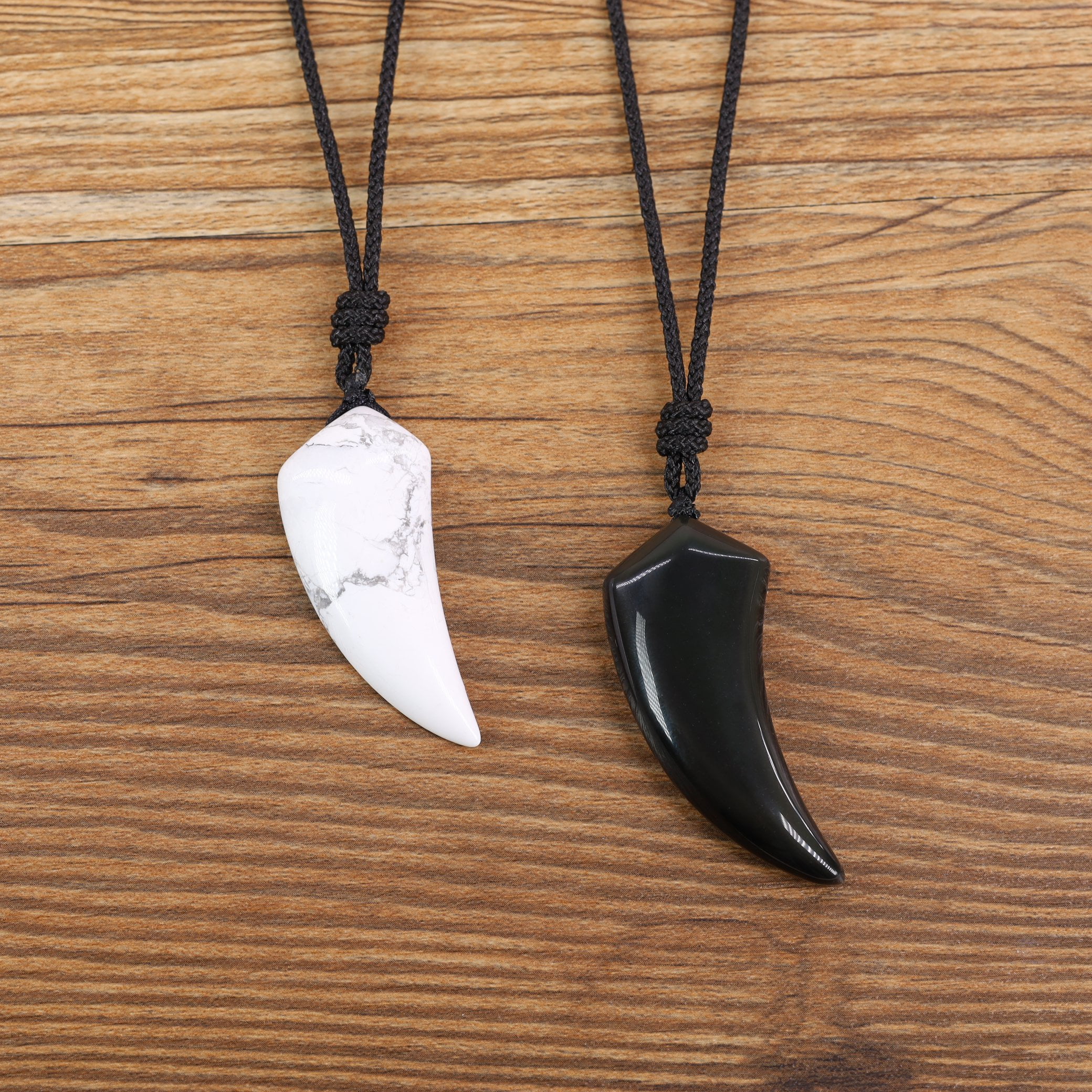 Natural Stone and Obsidian 'Wolf Tooth' Necklace - Norse Spirit