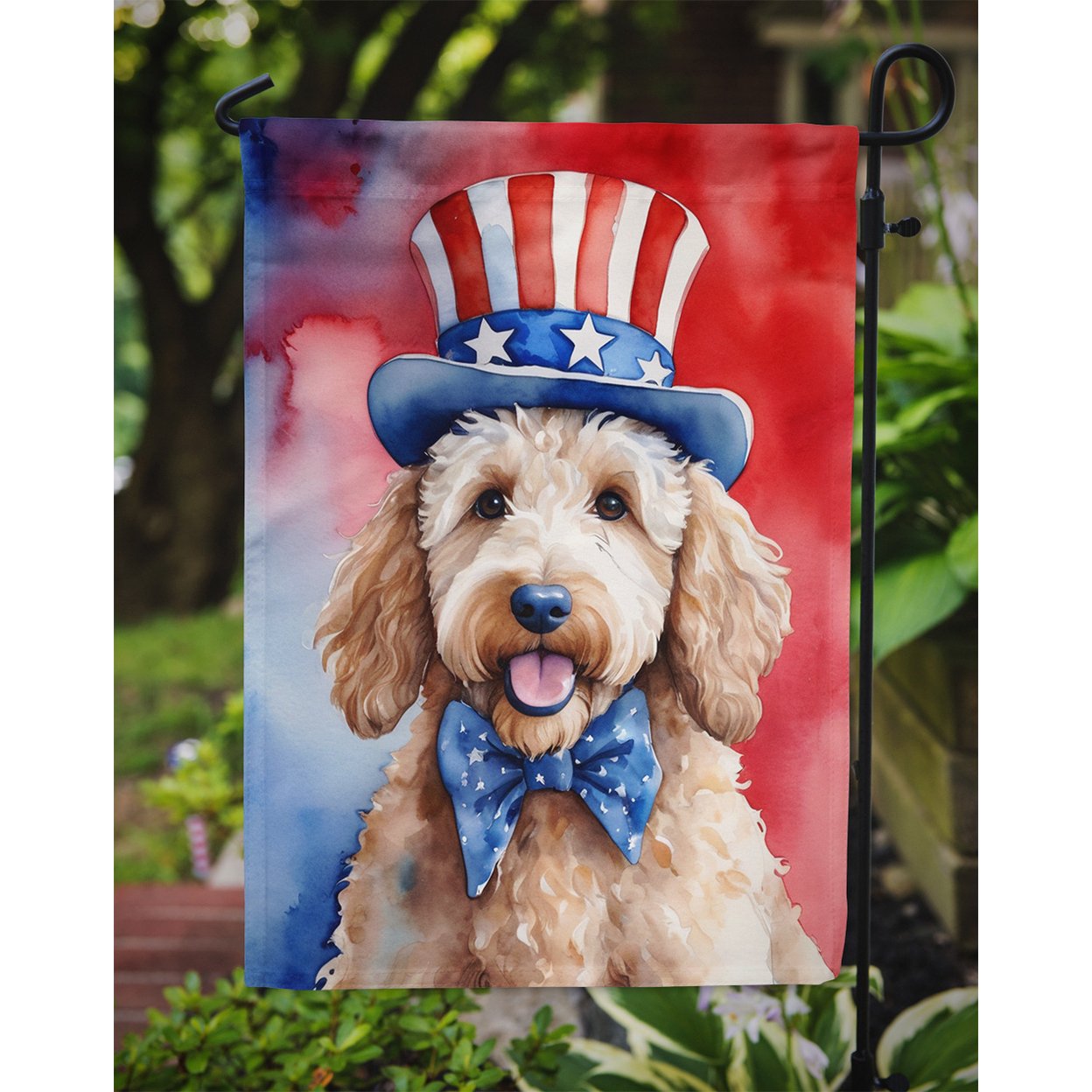 Goldendoodle Patriotic Garden Flag 11.25 in x 15.5 in