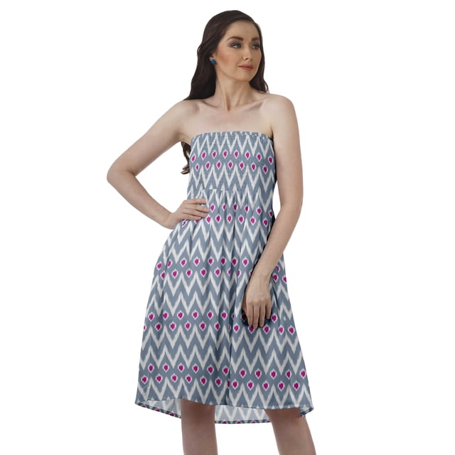 Moomaya Robes d'Été Sans Bretelles pour Femmes en Crêpe Imprimé, Robe Tube Smockée pour Femmes