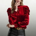 thumbnail image 2 of Lenpel Velvet Tops for Women Ruffle Long Sleeve Mock Neck Cut out Ruched Dressy Casual Blouses Trendy Velour Shirts(Red,X-Large), 2 of 7