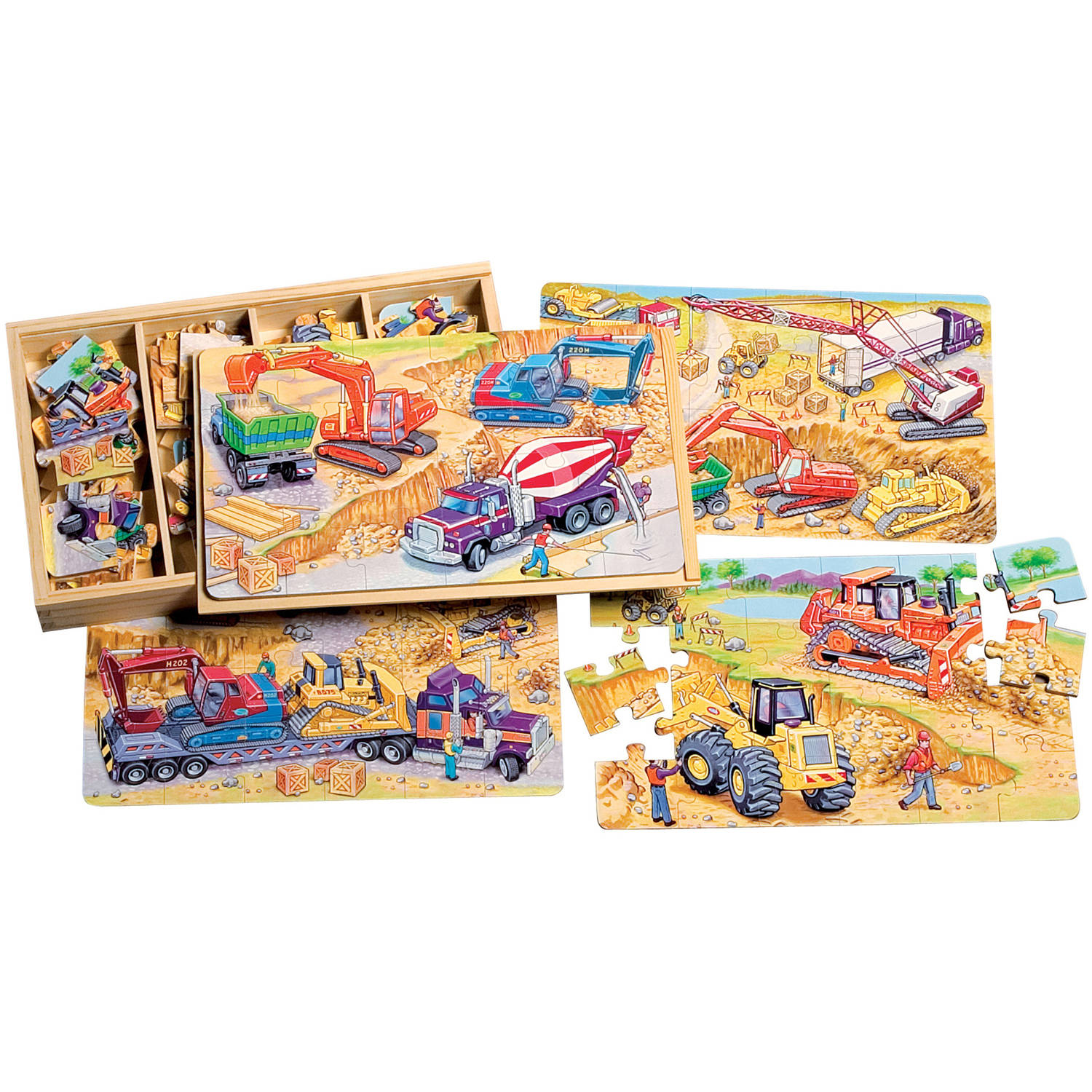 T.S. Shure Construction Vehicles Large Puzzles in a Wooden Box, 4