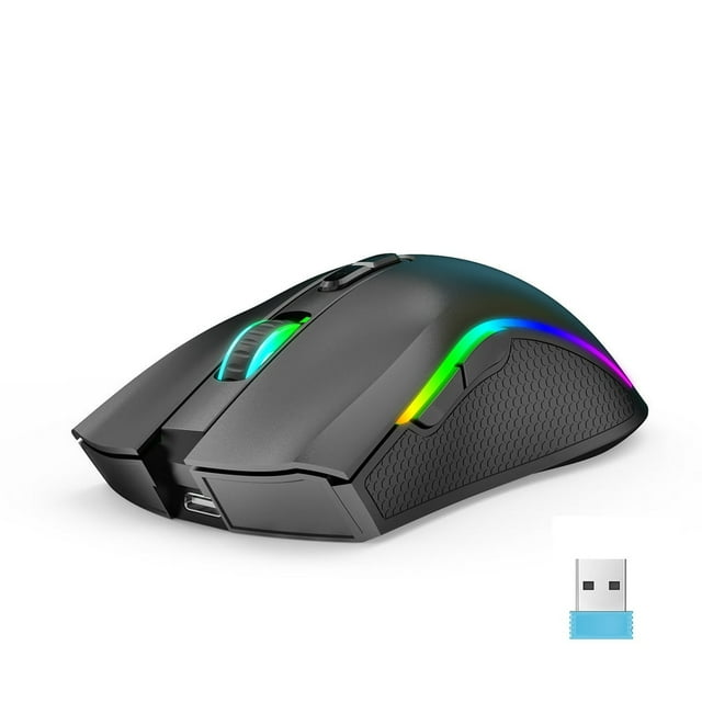 CHOK Souris Sans Fil 2,4 GHz Souris Sans Fil Souris de Jeu Rétroéclairage RVB Optique Sans Fil USB Souris de Jeu 4800 Dpi Rechargeable Silencieuse Souris Noire