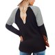 thumbnail image 4 of Blusa de manga larga con escote en V y contraste de color, camisa de mezcla de poliéster para mujer, otoño/invierno, negra XXL, 4 of 6